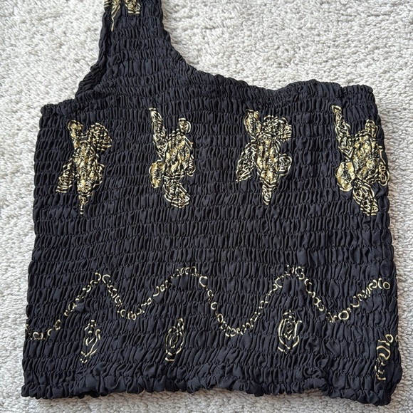 RIMA beachwear One Shoulder Smocked Crop Top | Fits S/M | Black & Gold - Picture 3 of 6